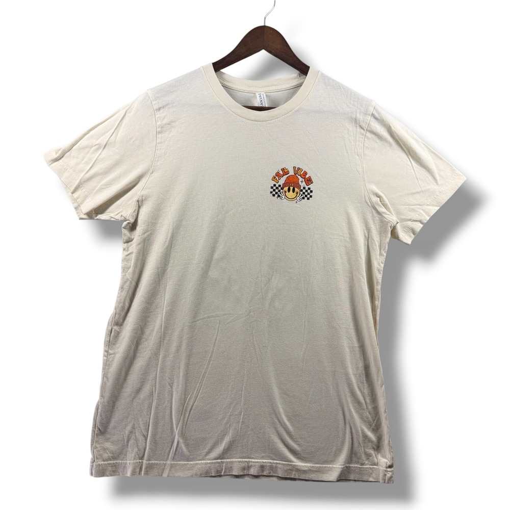 Bella Canvas Fall Vibes Smiley Face Graphic Tee Cream Short Sleeve T-Shirt L